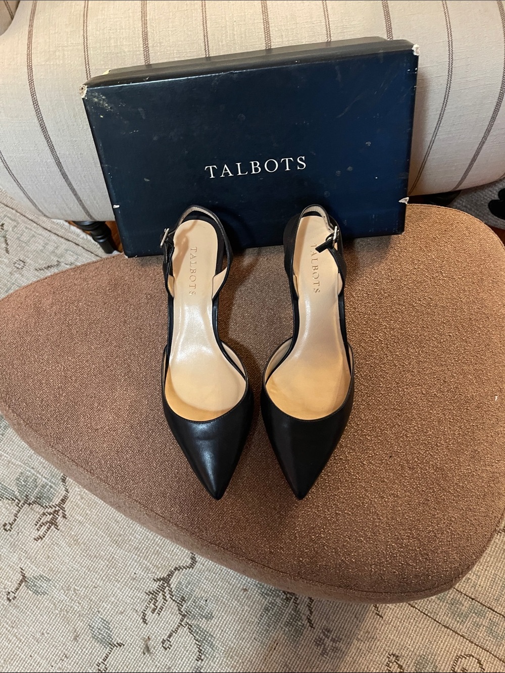 Talbots Black Pointed Slingback Pumps with Ankle Strap